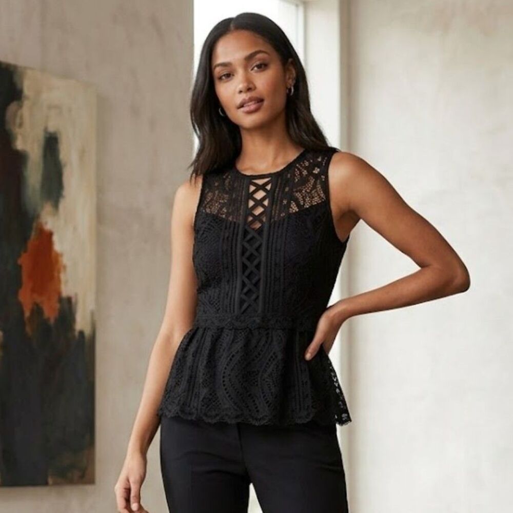 Nanette Lepore Lace Crochet Corset Top 4 Peplum Blouse Dark Romantic Whimsigoth